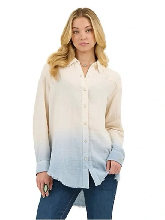Ombre 'Call a Cowboy' Button-Down Shirt - White to Light Blue - Picture 2 of 2